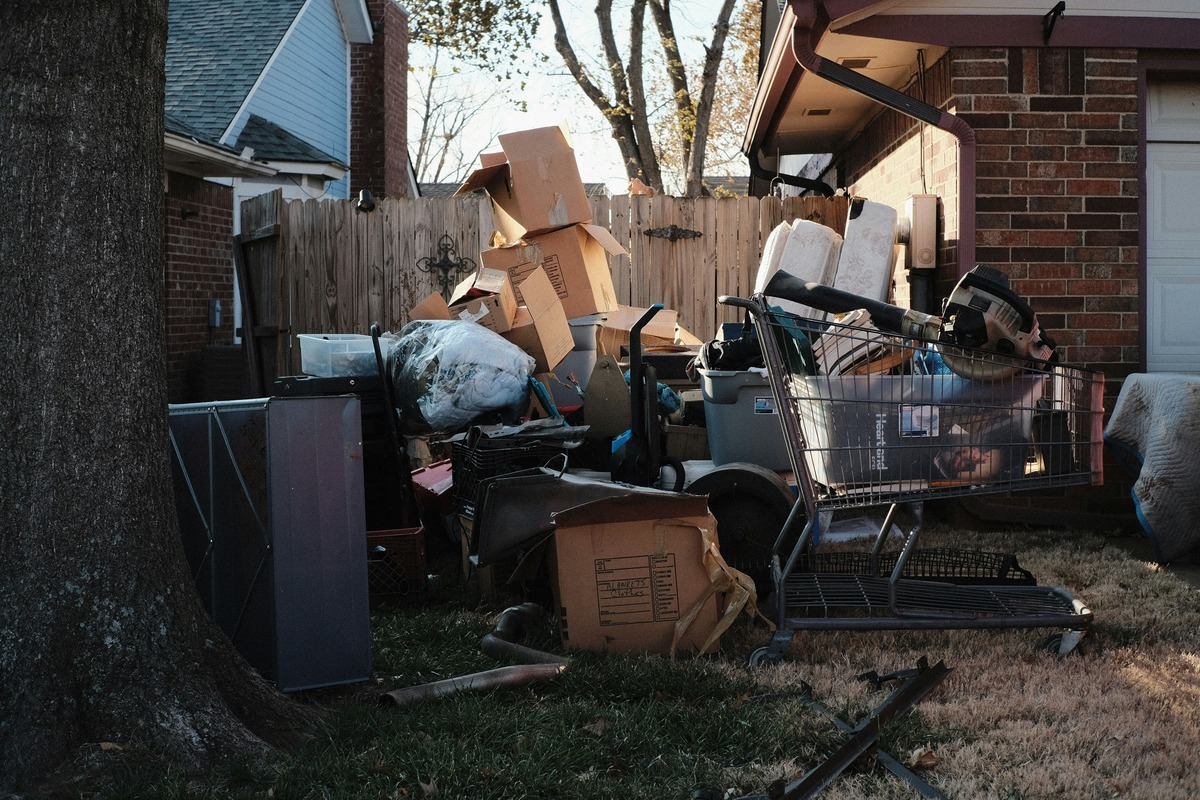 Boxes and household items piled for removal
